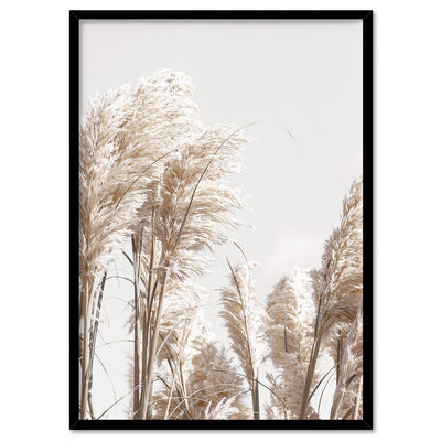 Pampas Grass Portrait in Neutral Tones - Art Print, Poster, Stretched Canvas, or Framed Wall Art Print, shown in a black frame