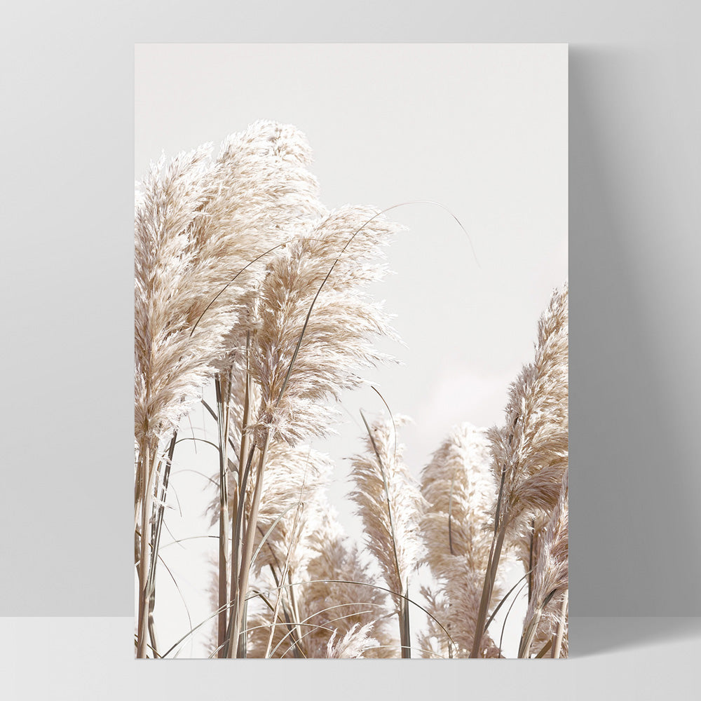 Pampas Grass Portrait in Neutral Tones - Art Print, Poster, Stretched Canvas, or Framed Wall Art Print, shown as a stretched canvas or poster without a frame