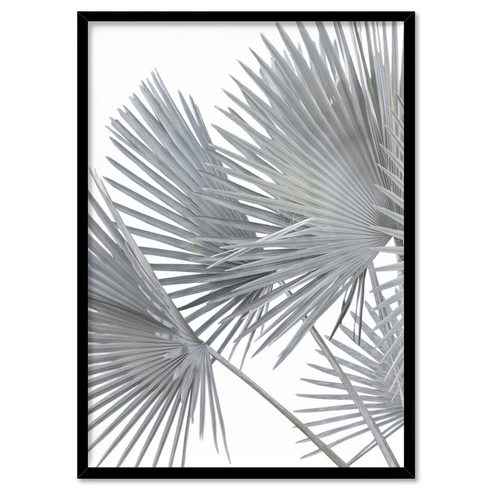 Fan Palm Fronds in Pastel I - Art Print, Poster, Stretched Canvas, or Framed Wall Art Print, shown in a black frame