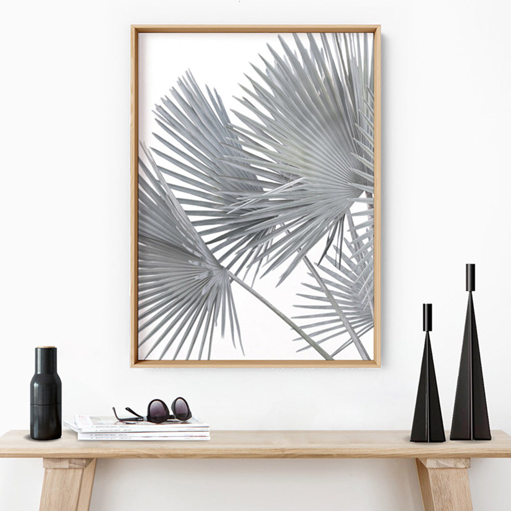 Fan Palm Fronds in Pastel I - Art Print, Poster, Stretched Canvas or Framed Wall Art Prints, shown framed in a room