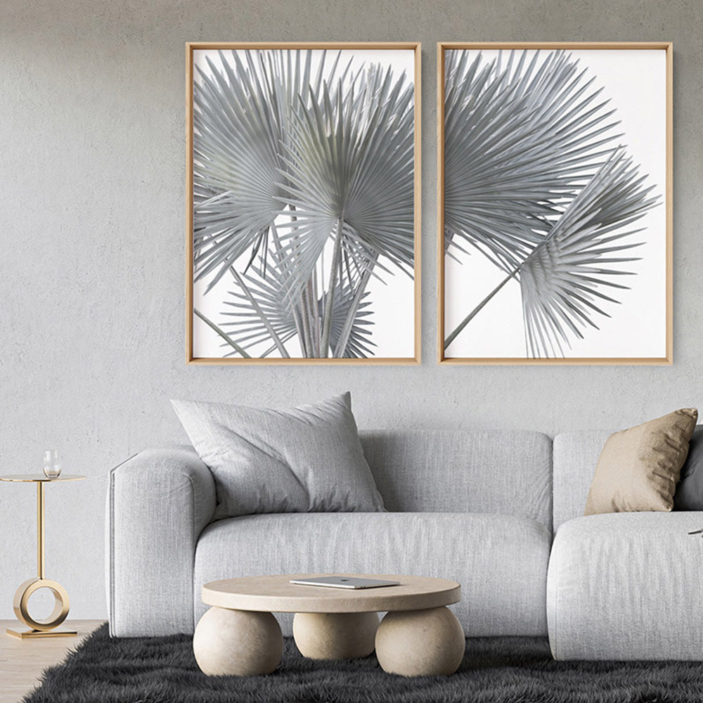 Fan Palm Fronds in Pastel II - Art Print, Poster, Stretched Canvas or Framed Wall Art, shown framed in a home interior space