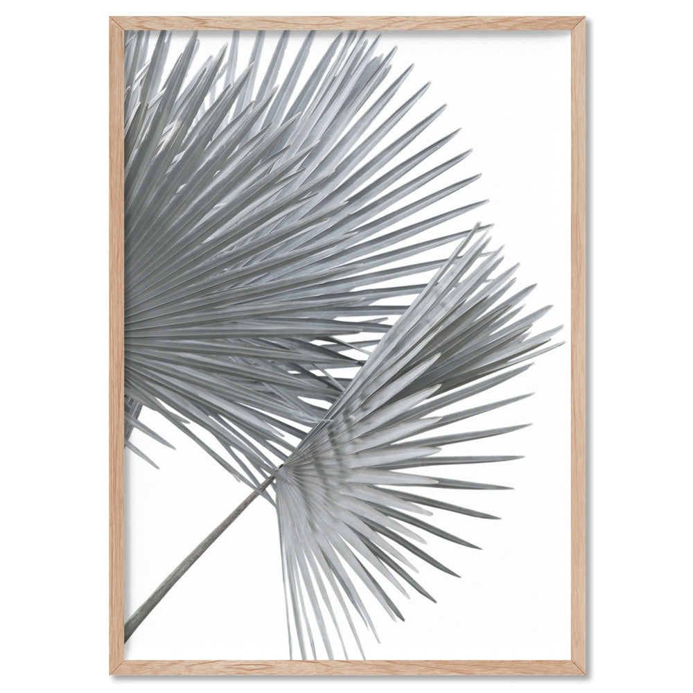 Fan Palm Fronds in Pastel III - Art Print, Poster, Stretched Canvas, or Framed Wall Art Print, shown in a natural timber frame
