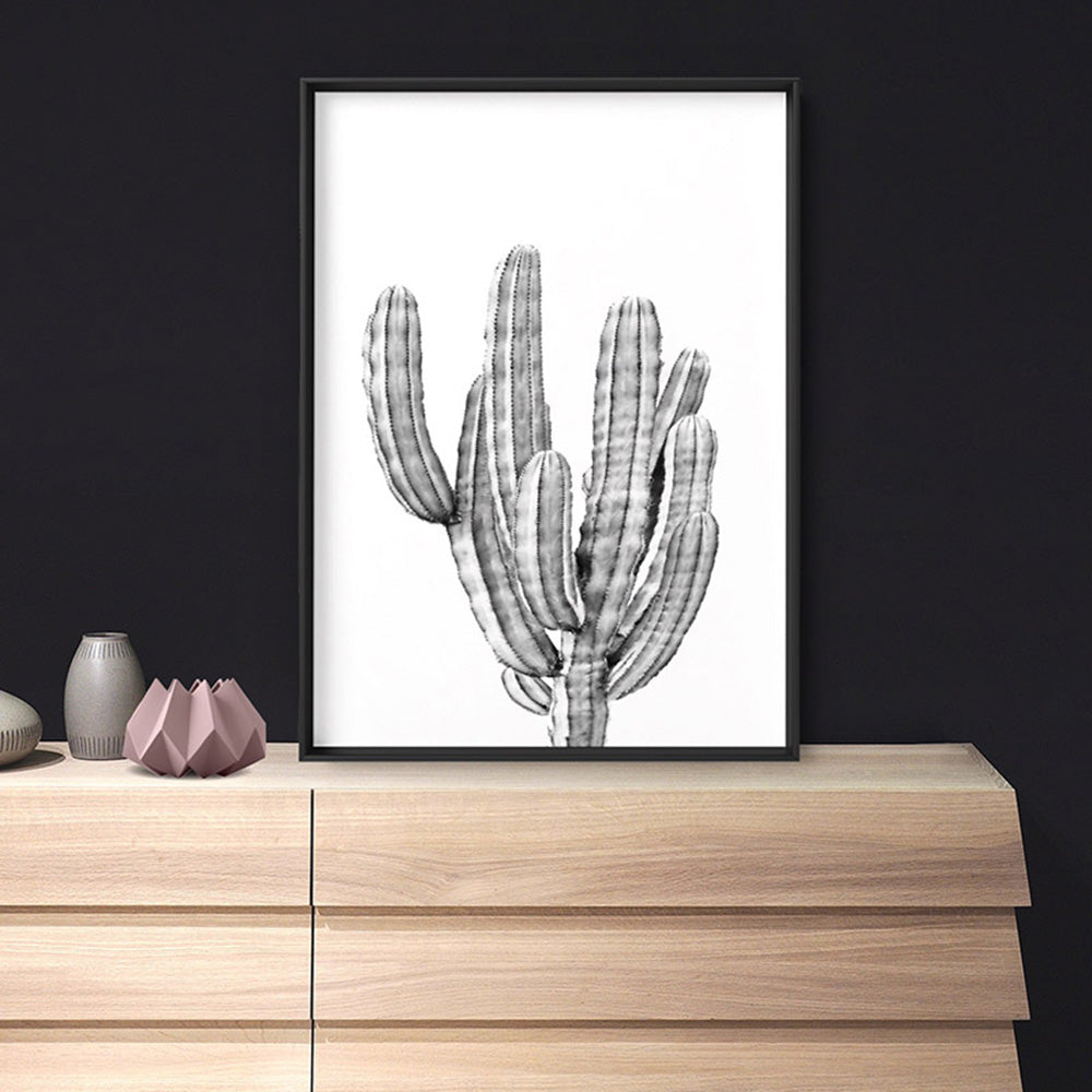 Monochrome Cacti - Art Print, Poster, Stretched Canvas or Framed Wall Art Prints, shown framed in a room