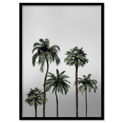 Miami Palms in Monotones - Art Print, Poster, Stretched Canvas, or Framed Wall Art Print, shown in a black frame