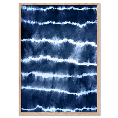 Shibori Indigo Tie Dye I - Art Print, Poster, Stretched Canvas, or Framed Wall Art Print, shown in a natural timber frame