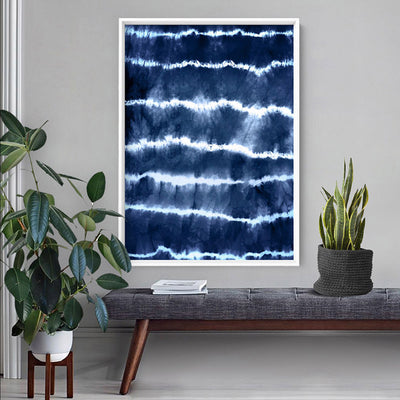 Shibori Indigo Tie Dye I - Art Print, Poster, Stretched Canvas or Framed Wall Art Prints, shown framed in a room