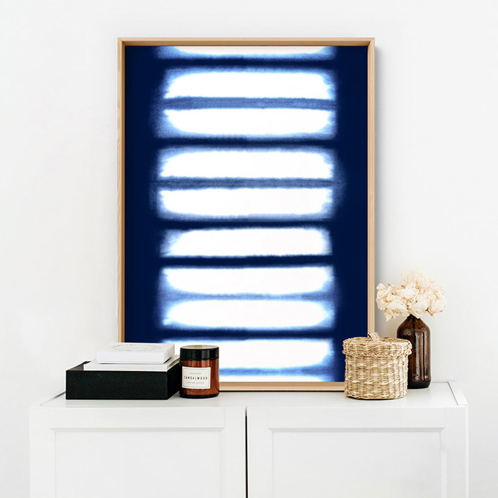 Shibori Indigo Tie Dye III - Art Print, Poster, Stretched Canvas or Framed Wall Art Prints, shown framed in a room