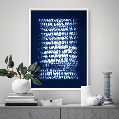 Shibori Indigo Tie Dye IV - Art Print, Poster, Stretched Canvas or Framed Wall Art Prints, shown framed in a room