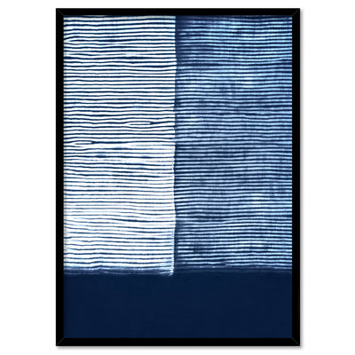 Shibori Indigo Tie Dye V - Art Print, Poster, Stretched Canvas, or Framed Wall Art Print, shown in a black frame