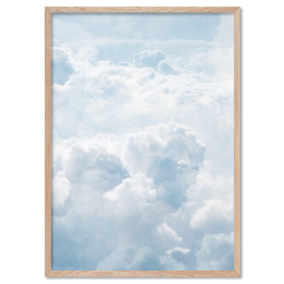 White Clouds in Blue Sky I - Art Print, Poster, Stretched Canvas, or Framed Wall Art Print, shown in a natural timber frame