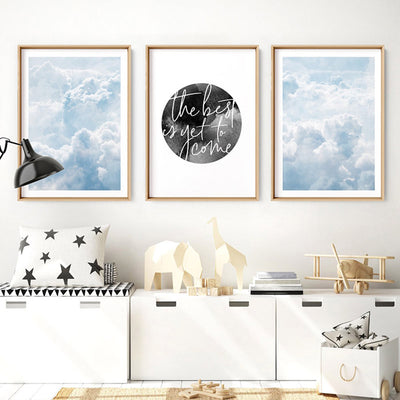 White Clouds in Blue Sky I - Art Print, Poster, Stretched Canvas or Framed Wall Art, shown framed in a home interior space