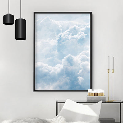 White Clouds in Blue Sky II - Art Print, Poster, Stretched Canvas or Framed Wall Art Prints, shown framed in a room