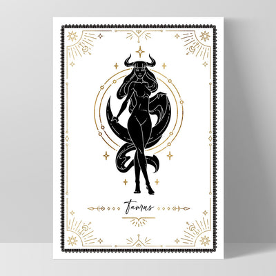 Taurus Star Sign | Tarot Card Style (faux look foil) - Art Print, Poster, Stretched Canvas, or Framed Wall Art Print, shown as a stretched canvas or poster without a frame