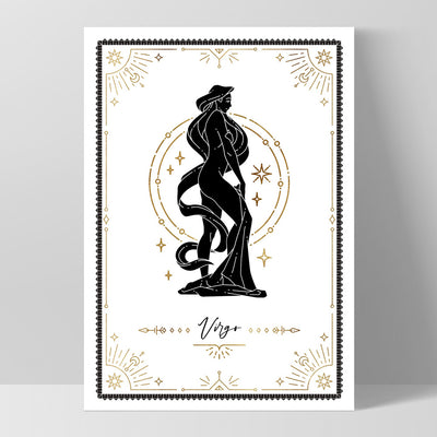 Virgo Star Sign | Tarot Card Style (faux look foil) - Art Print, Poster, Stretched Canvas, or Framed Wall Art Print, shown as a stretched canvas or poster without a frame