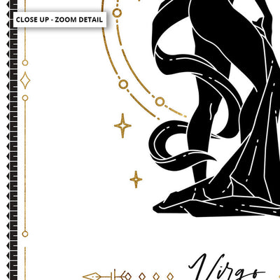 Virgo Star Sign | Tarot Card Style (faux look foil) - Art Print, Poster, Stretched Canvas or Framed Wall Art, Close up View of Print Resolution