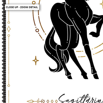 Sagittarius Star Sign | Tarot Card Style (faux look foil) - Art Print, Poster, Stretched Canvas or Framed Wall Art, Close up View of Print Resolution
