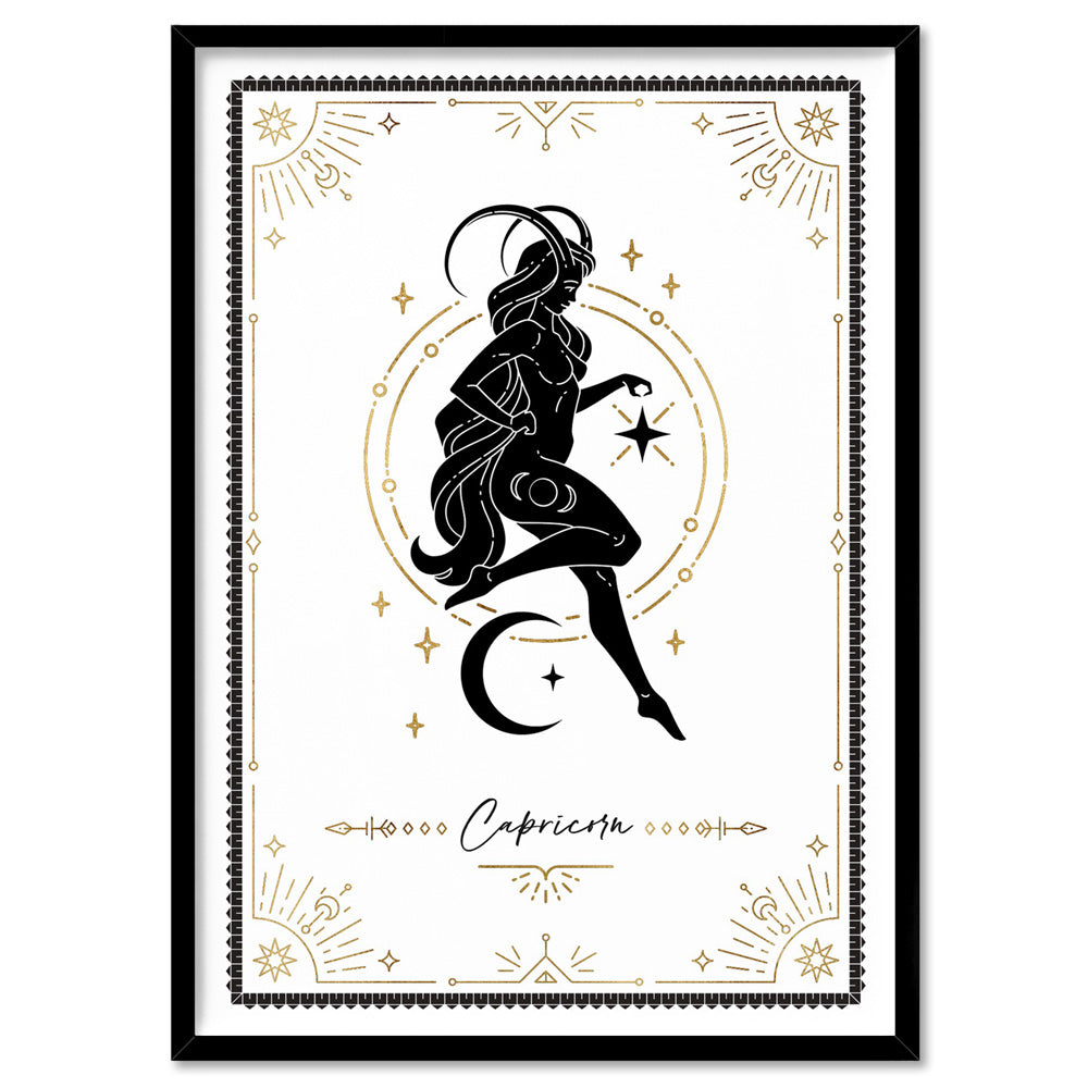 Capricorn Zodiac Star Sign Poster. Horoscope in Faux Gold – Print
