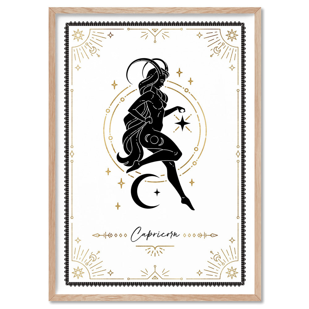 Capricorn Zodiac Star Sign Poster. Horoscope in Faux Gold – Print