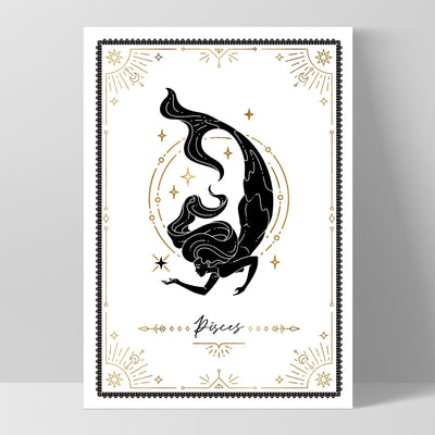 Pisces Star Sign | Tarot Card Style (faux look foil) - Art Print, Poster, Stretched Canvas, or Framed Wall Art Print, shown as a stretched canvas or poster without a frame