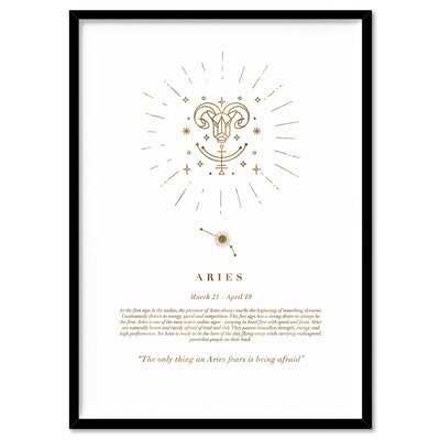 Aries Star Sign | Celestial Boho (faux look foil) - Art Print, Poster, Stretched Canvas, or Framed Wall Art Print, shown in a black frame