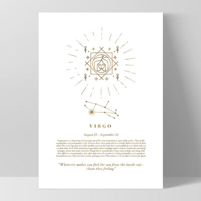 Virgo Star Sign | Celestial Boho (faux look foil) - Art Print, Poster, Stretched Canvas, or Framed Wall Art Print, shown as a stretched canvas or poster without a frame