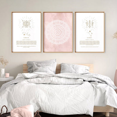 Virgo Star Sign | Celestial Boho (faux look foil) - Art Print, Poster, Stretched Canvas or Framed Wall Art, shown framed in a home interior space