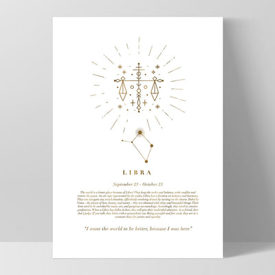 Libra Star Sign | Celestial Boho (faux look foil) - Art Print, Poster, Stretched Canvas, or Framed Wall Art Print, shown as a stretched canvas or poster without a frame