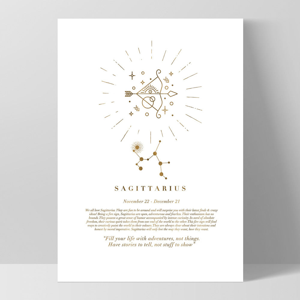 Sagittarius Star Sign | Celestial Boho (faux look foil) - Art Print, Poster, Stretched Canvas, or Framed Wall Art Print, shown as a stretched canvas or poster without a frame