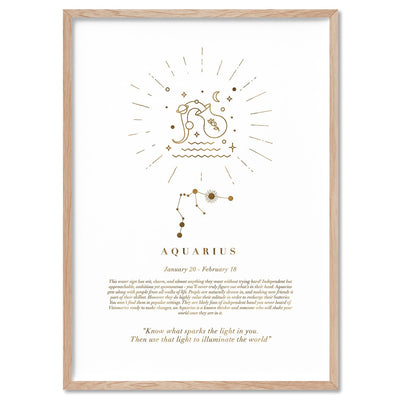 Aquarius Star Sign | Celestial Boho (faux look foil) - Art Print, Poster, Stretched Canvas, or Framed Wall Art Print, shown in a natural timber frame