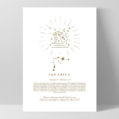 Aquarius Star Sign | Celestial Boho (faux look foil) - Art Print, Poster, Stretched Canvas, or Framed Wall Art Print, shown as a stretched canvas or poster without a frame