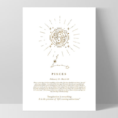 Pisces Star Sign | Celestial Boho (faux look foil) - Art Print, Poster, Stretched Canvas, or Framed Wall Art Print, shown as a stretched canvas or poster without a frame