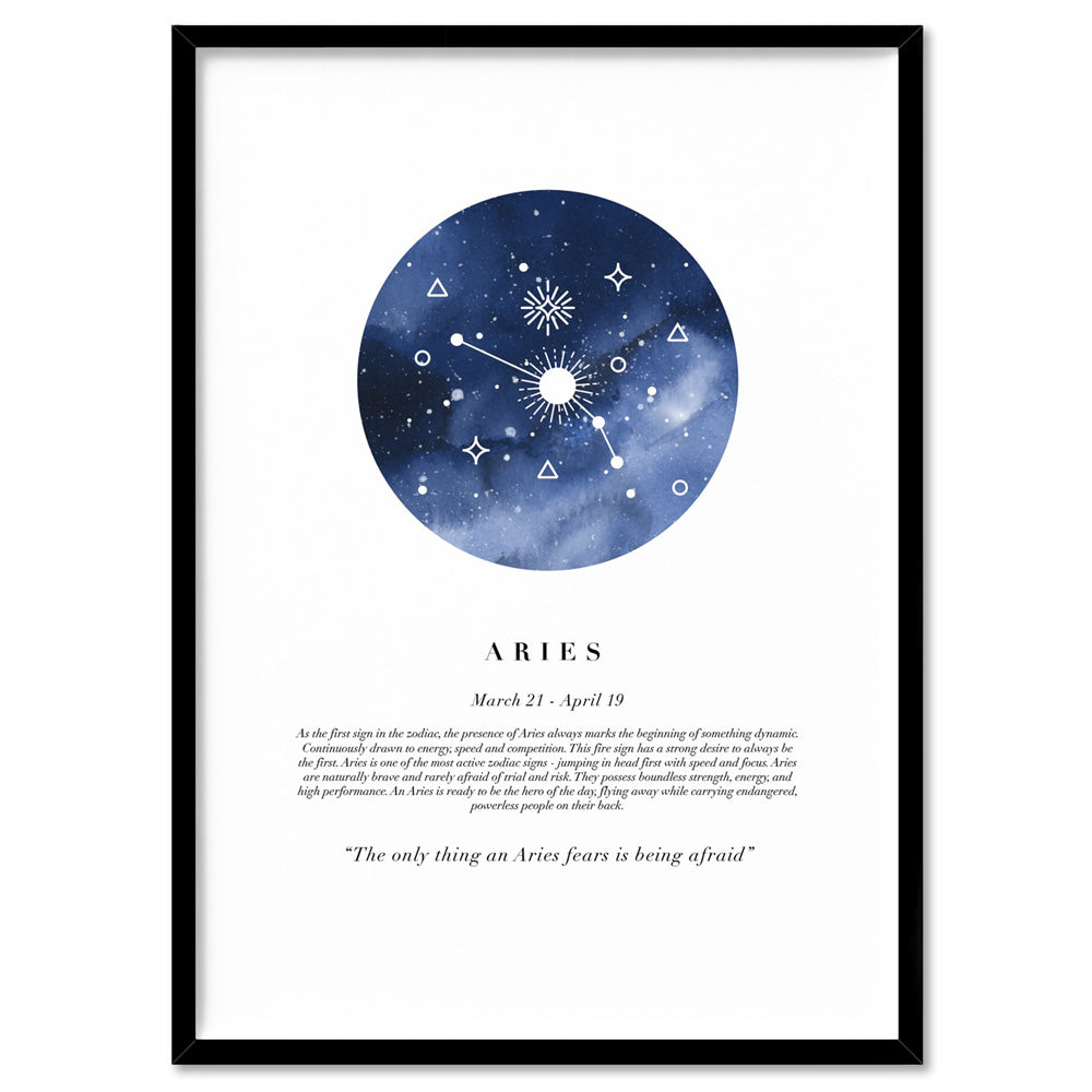 Aries Star Sign | Watercolour Circle - Art Print, Poster, Stretched Canvas, or Framed Wall Art Print, shown in a black frame