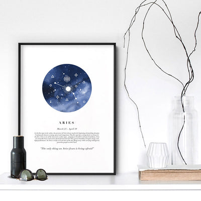 Aries Star Sign | Watercolour Circle - Art Print, Poster, Stretched Canvas or Framed Wall Art Prints, shown framed in a room