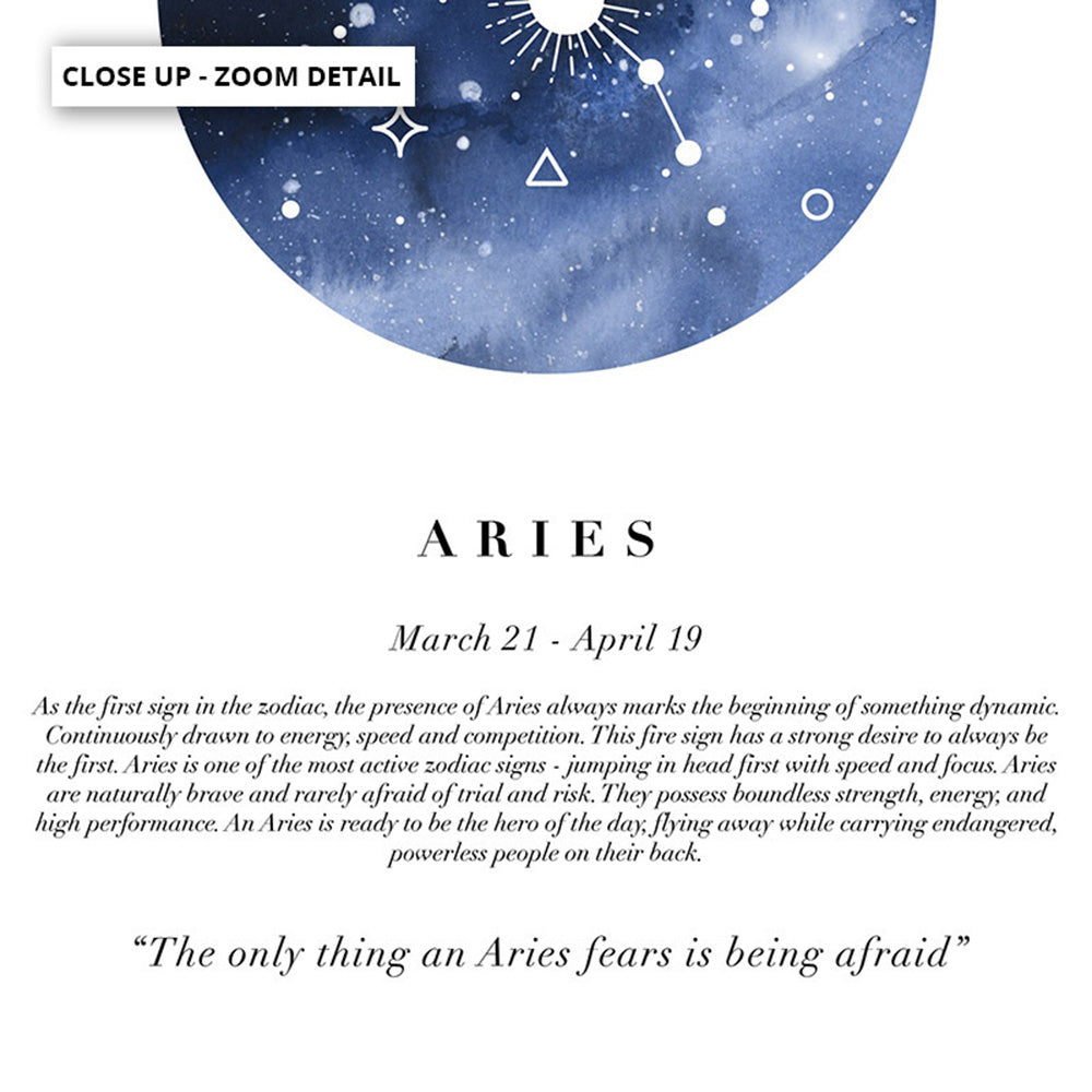 Aries Star Sign | Watercolour Circle - Art Print, Poster, Stretched Canvas or Framed Wall Art, Close up View of Print Resolution