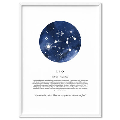 Leo Star Sign | Watercolour Circle - Art Print, Poster, Stretched Canvas, or Framed Wall Art Print, shown in a white frame