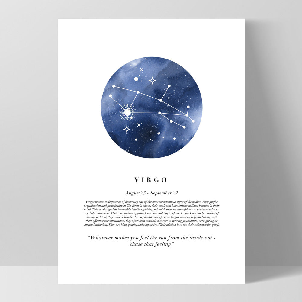Virgo Star Sign | Watercolour Circle - Art Print, Poster, Stretched Canvas, or Framed Wall Art Print, shown as a stretched canvas or poster without a frame