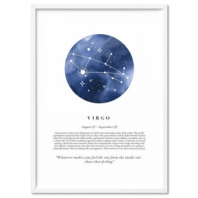 Virgo Star Sign | Watercolour Circle - Art Print, Poster, Stretched Canvas, or Framed Wall Art Print, shown in a white frame