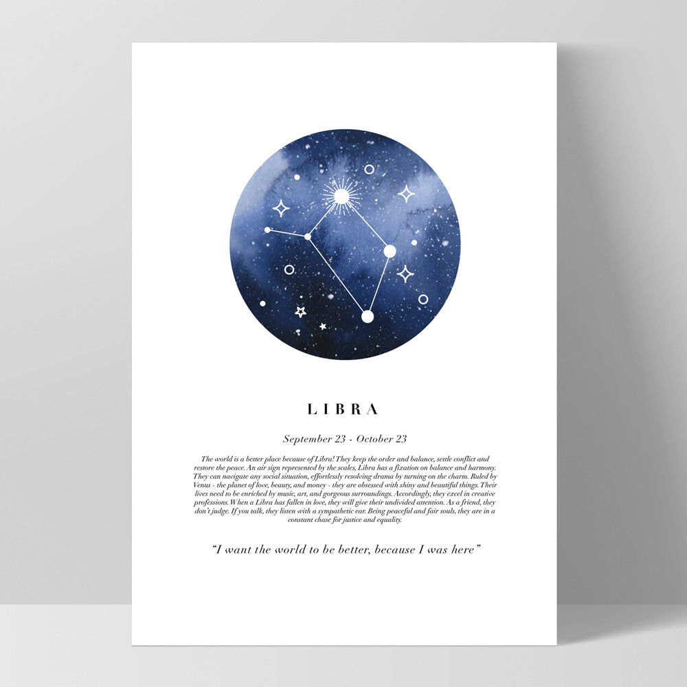 Libra Star Sign | Watercolour Circle - Art Print, Poster, Stretched Canvas, or Framed Wall Art Print, shown as a stretched canvas or poster without a frame