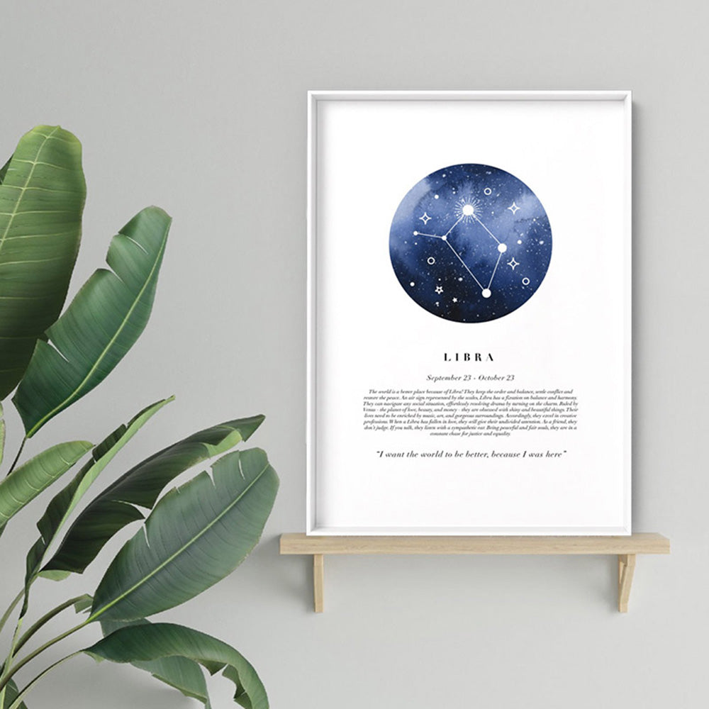 Libra Star Sign | Watercolour Circle - Art Print, Poster, Stretched Canvas or Framed Wall Art Prints, shown framed in a room