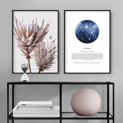 Libra Star Sign | Watercolour Circle - Art Print, Poster, Stretched Canvas or Framed Wall Art, shown framed in a home interior space