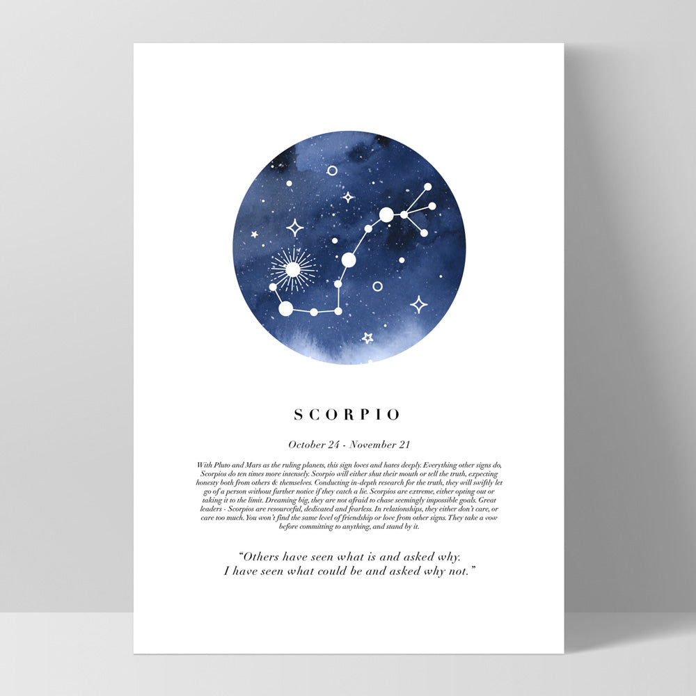 Scorpio Star Sign | Watercolour Circle - Art Print, Poster, Stretched Canvas, or Framed Wall Art Print, shown as a stretched canvas or poster without a frame