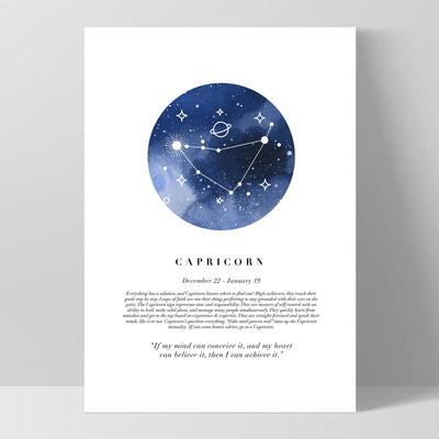 Capricorn Star Sign | Watercolour Circle - Art Print, Poster, Stretched Canvas, or Framed Wall Art Print, shown as a stretched canvas or poster without a frame