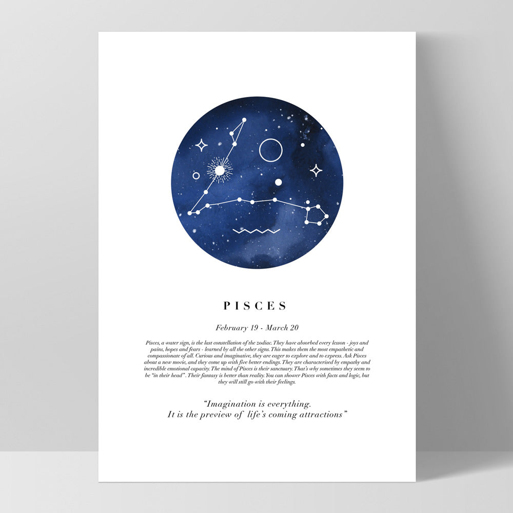 Pisces Star Sign | Watercolour Circle - Art Print, Poster, Stretched Canvas, or Framed Wall Art Print, shown as a stretched canvas or poster without a frame
