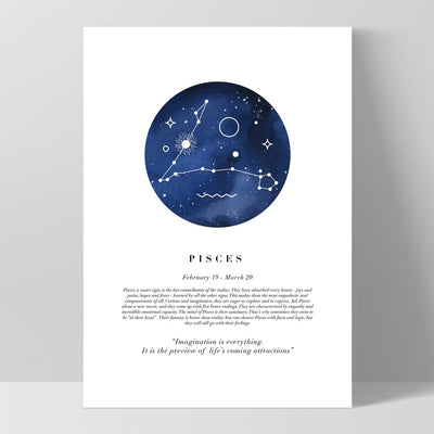 Pisces Star Sign | Watercolour Circle - Art Print, Poster, Stretched Canvas, or Framed Wall Art Print, shown as a stretched canvas or poster without a frame