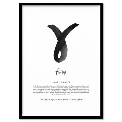 Aries Star Sign | Watercolour Symbol - Art Print, Poster, Stretched Canvas, or Framed Wall Art Print, shown in a black frame