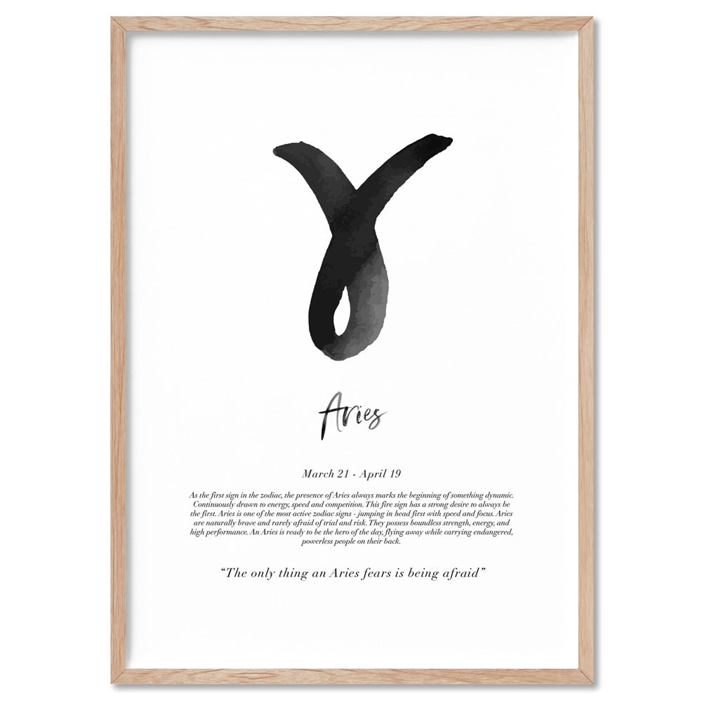 Aries Star Sign | Watercolour Symbol - Art Print, Poster, Stretched Canvas, or Framed Wall Art Print, shown in a natural timber frame