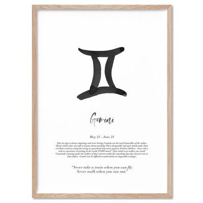 Gemini Star Sign | Watercolour Symbol - Art Print, Poster, Stretched Canvas, or Framed Wall Art Print, shown in a natural timber frame