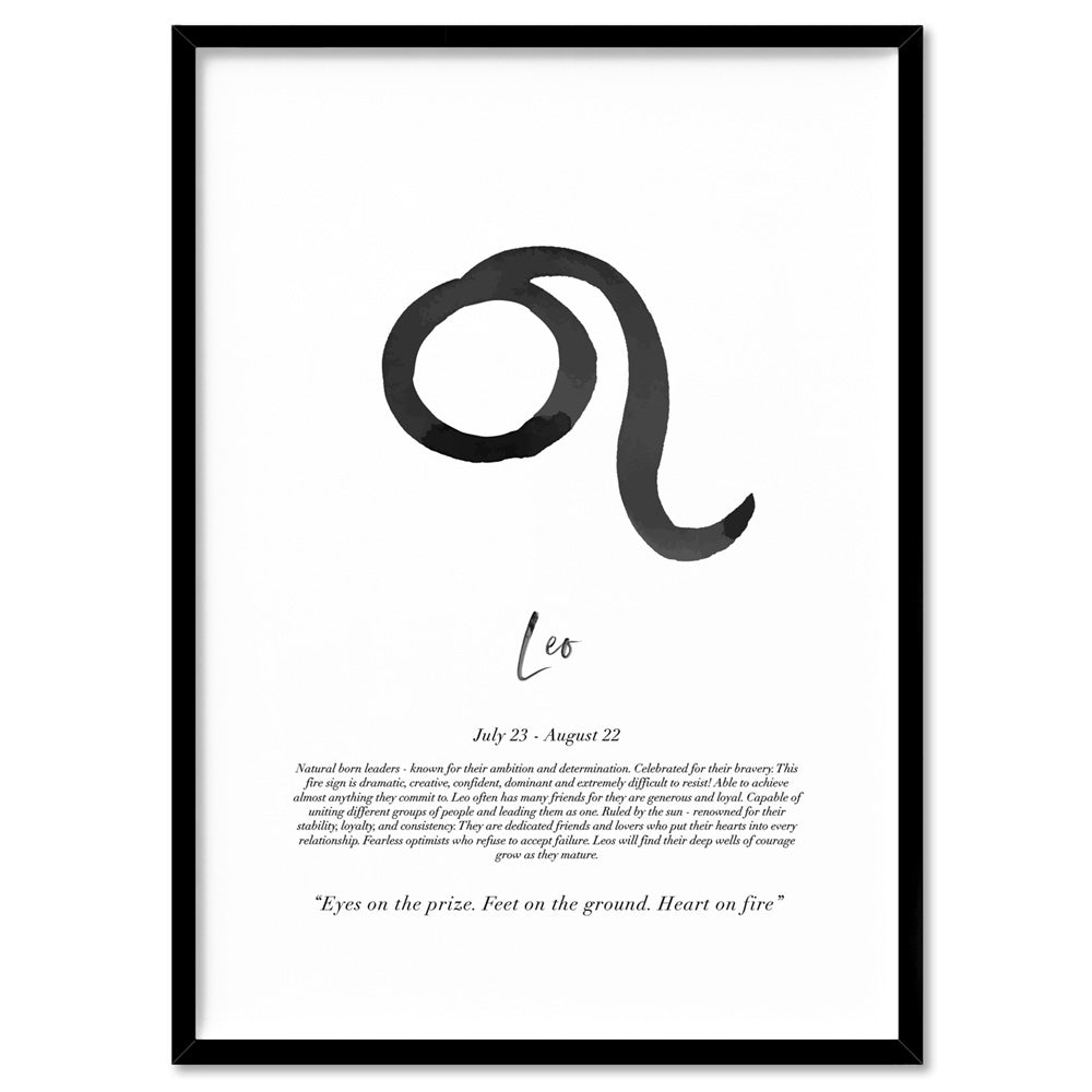 Leo Star Sign | Watercolour Symbol - Art Print, Poster, Stretched Canvas, or Framed Wall Art Print, shown in a black frame