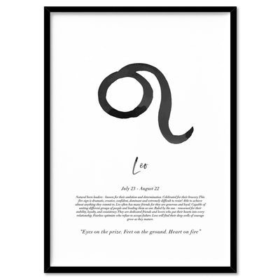 Leo Star Sign | Watercolour Symbol - Art Print, Poster, Stretched Canvas, or Framed Wall Art Print, shown in a black frame