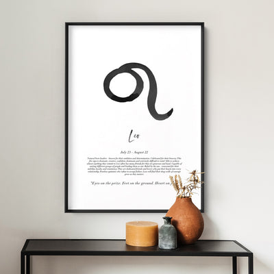 Leo Star Sign | Watercolour Symbol - Art Print, Poster, Stretched Canvas or Framed Wall Art Prints, shown framed in a room